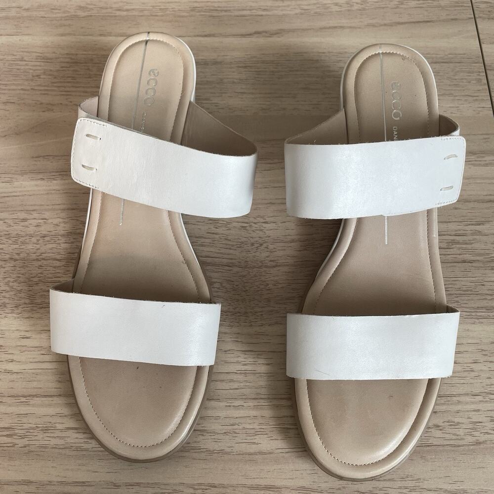 ECCO Shape 35 Wedge Bright White Leather Hook Loop Slip-On Mule Size US 8 EU 39 - Picture 3 of 10